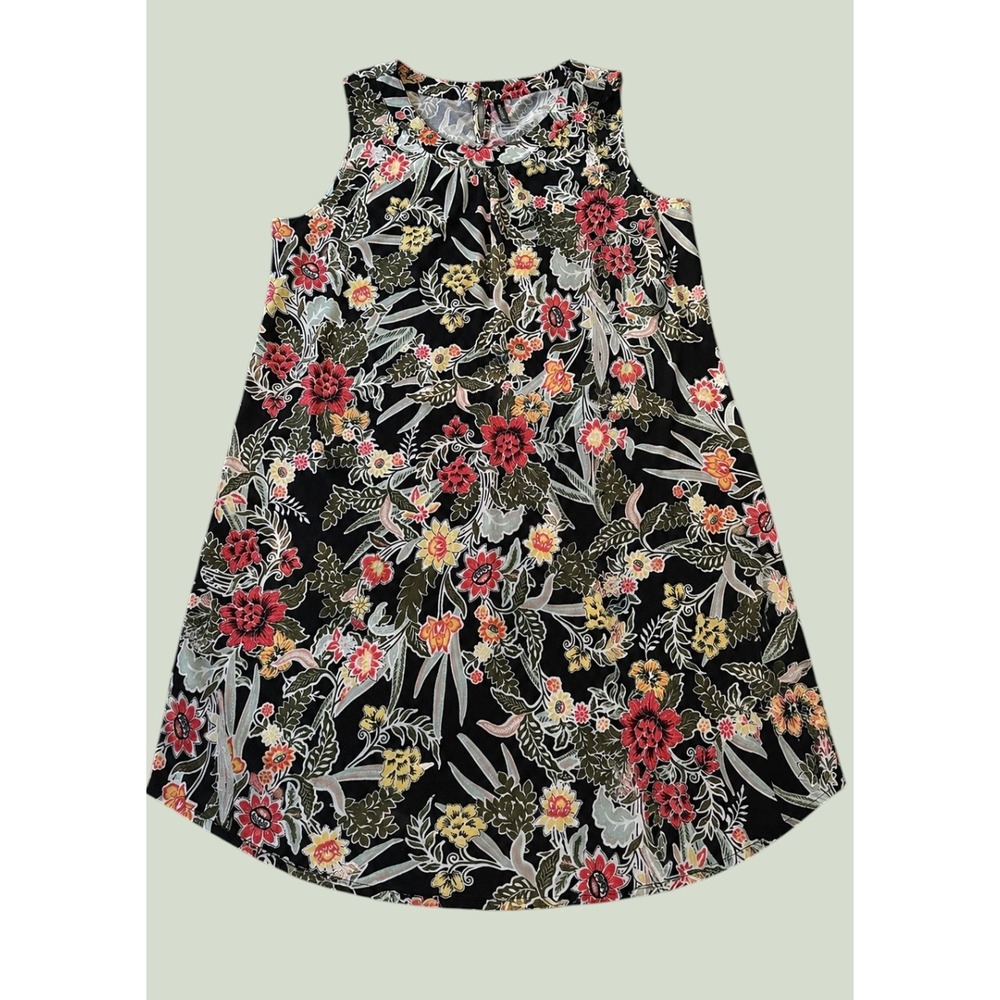 Massini Womens Plus Size 1X Floral Sleeveless Blouse Black Red Yellow Keyhole